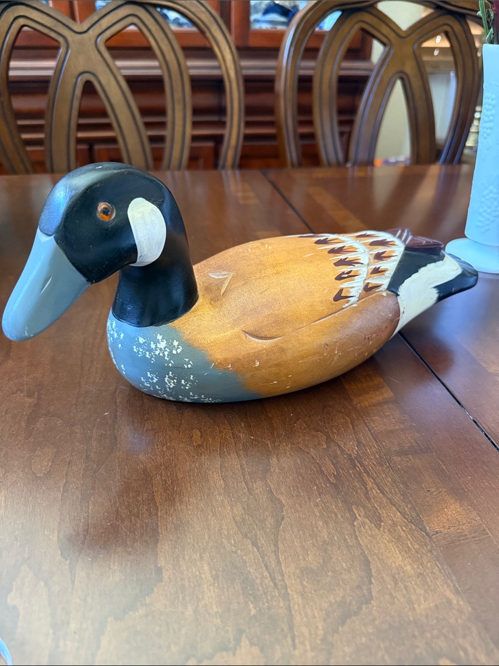 VTG Hand-Painted Wooden Canadian Duck Decoy Figurine Brown and Black Glass eyes